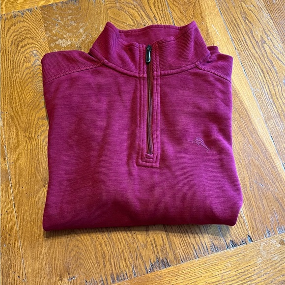 NWOT Tommy Bahama men’s M red/maroon textured 1/4 zip, Smokefree home - Picture 6 of 13